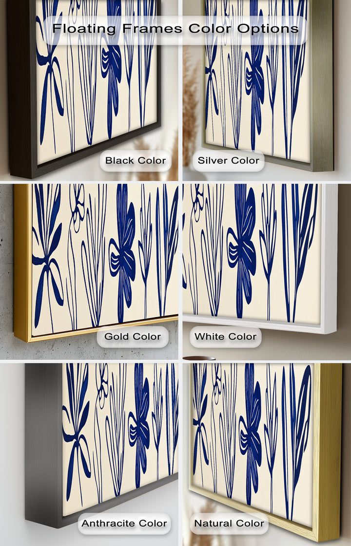 Indigo Bloom Line Art – Minimalistisches florales Ölgemälde