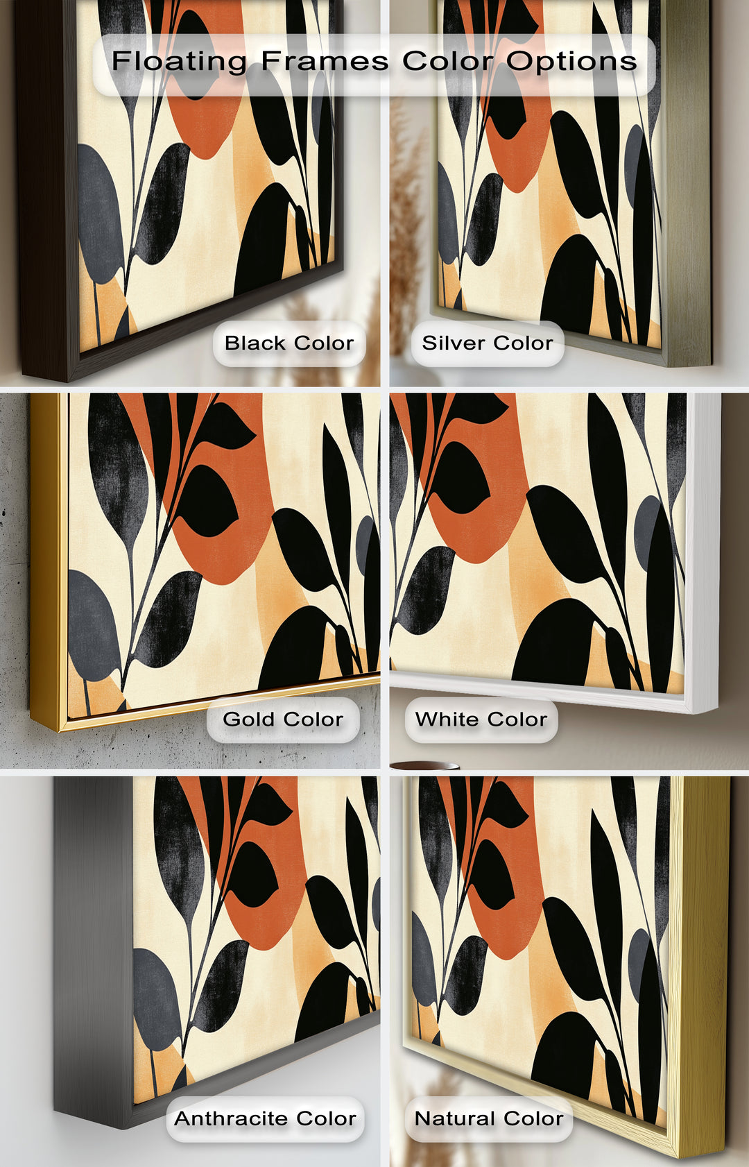 Earth-Tone Botanical Silhouette – Modern Boho Oil Painting