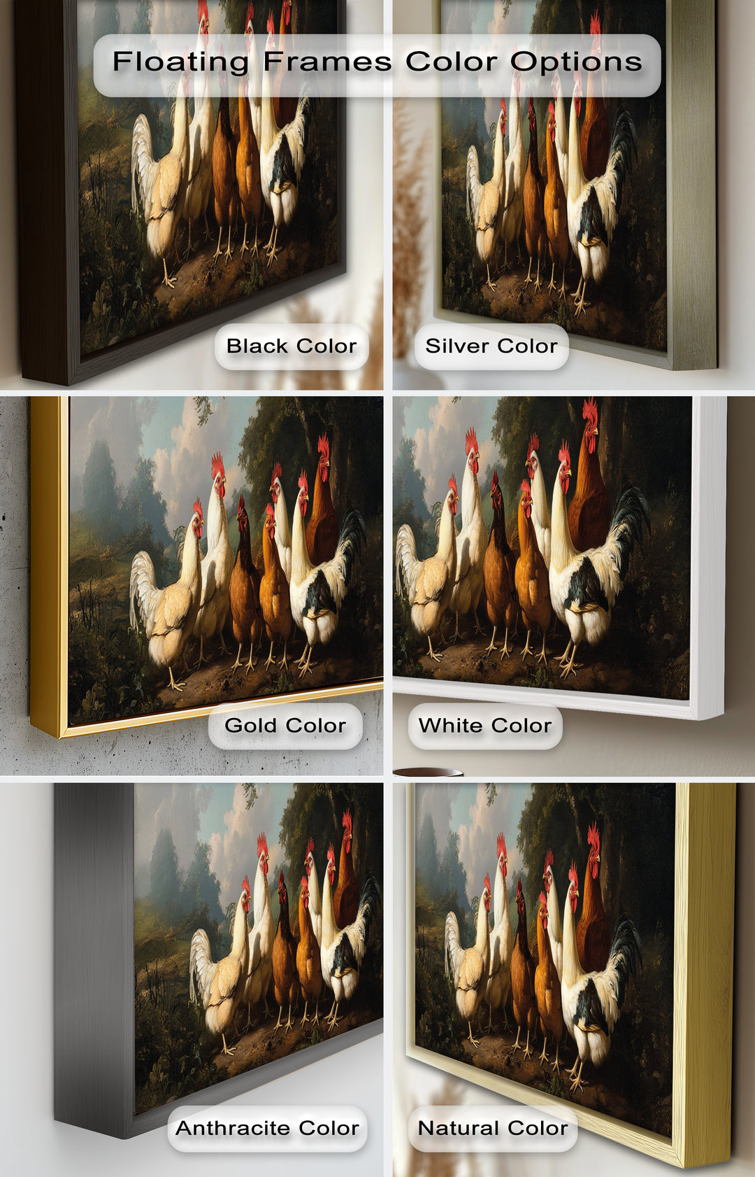 Roosters and Hens in a Countryside Clearing - Animal Oil Painting