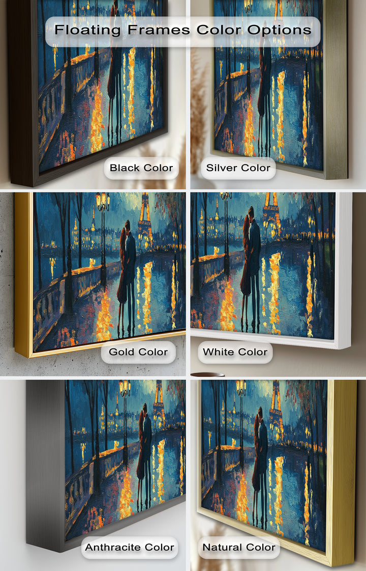 Eiffel Glow – Lovers Embrace by the Seine Love Oil Painting