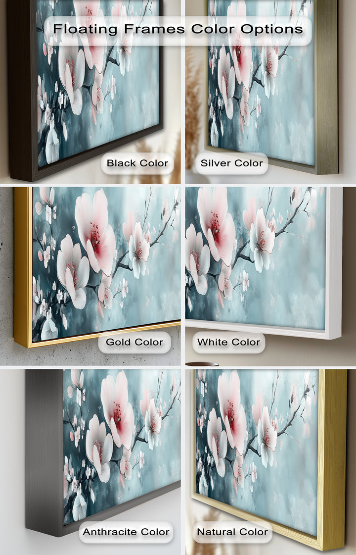 Soft Pink and White Petals on Tranquil Blue - Flower Oil Painting