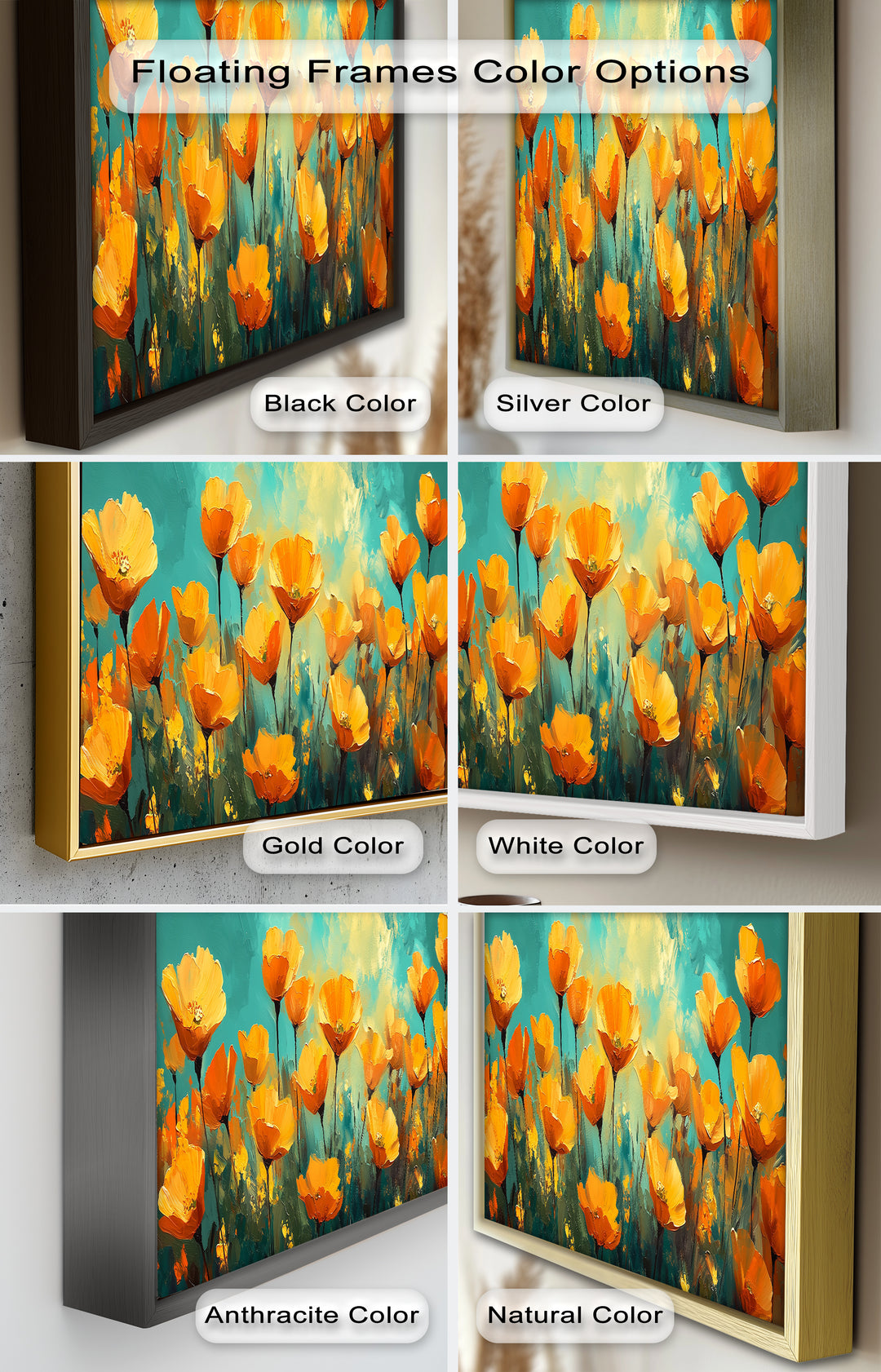 Goldene Mohnblumenfeld Wandkunst – Blumenölgemälde