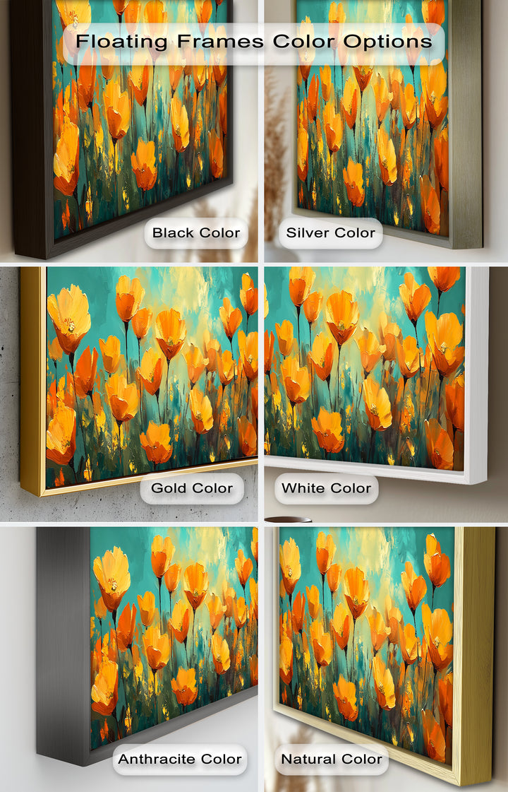 Goldene Mohnblumenfeld Wandkunst – Blumenölgemälde