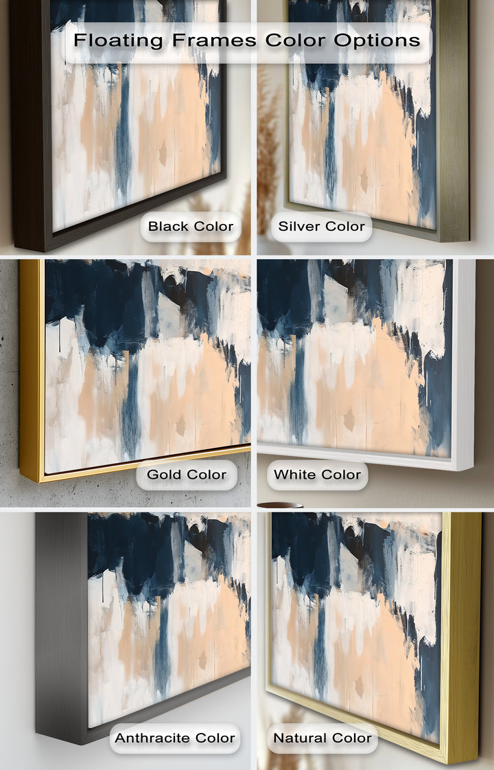 Coastal Horizon – Neutrales, marineblaues, abstraktes Ölgemälde