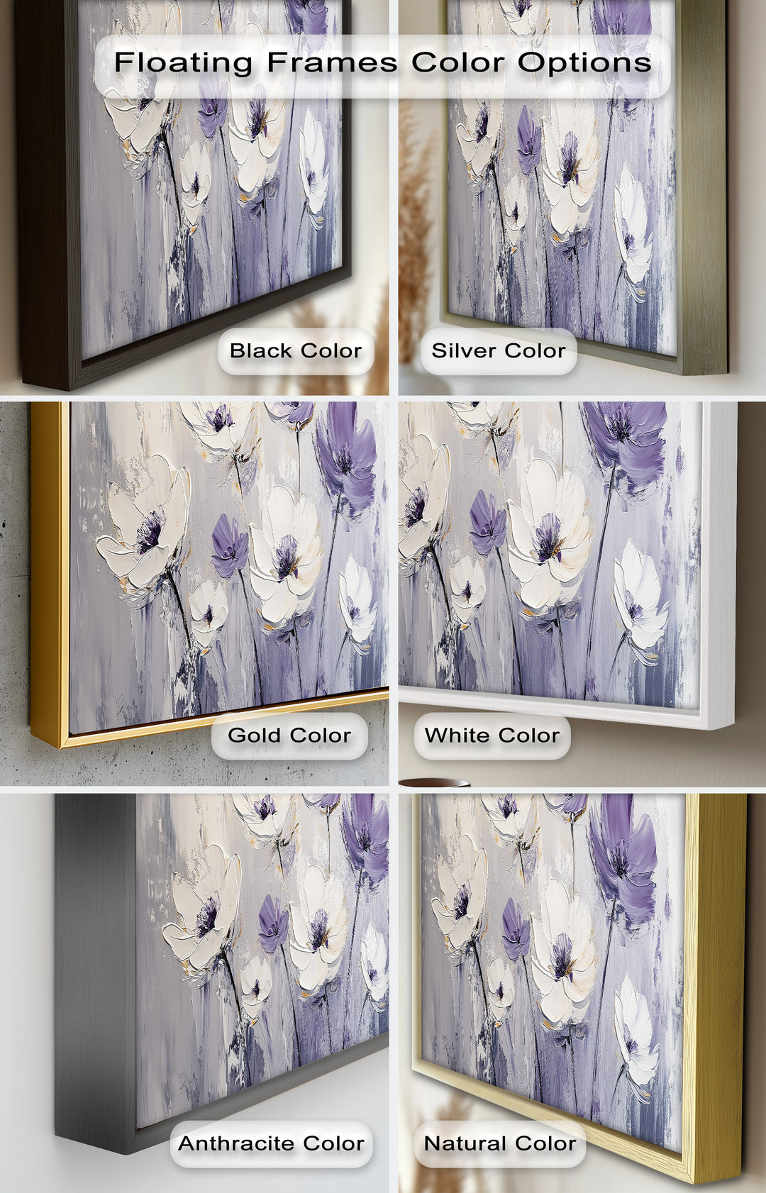 White and Purple Florals on Misty Background - Flower Oil Painting