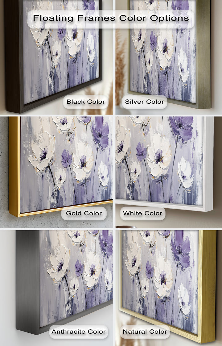 White and Purple Florals on Misty Background - Flower Oil Painting