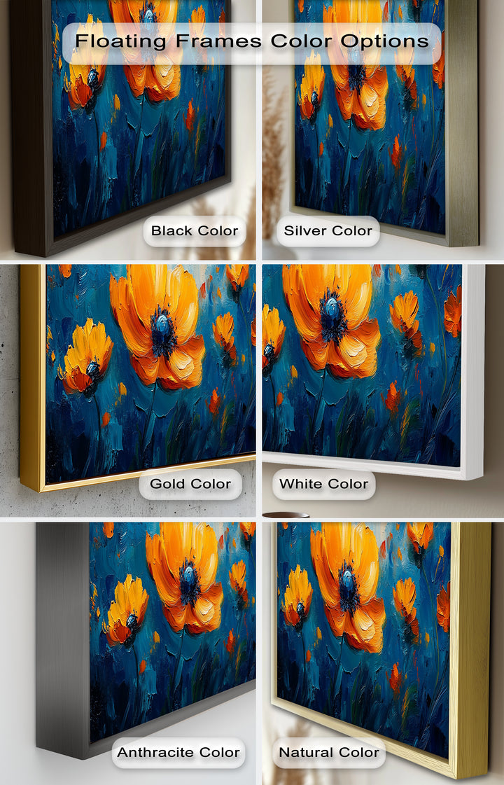Orange Flowers on Deep Blue - Flower Oil Painting