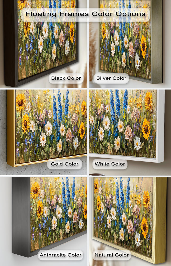 Bunte Wildblumenwiese Wandkunst – Blumenölgemälde