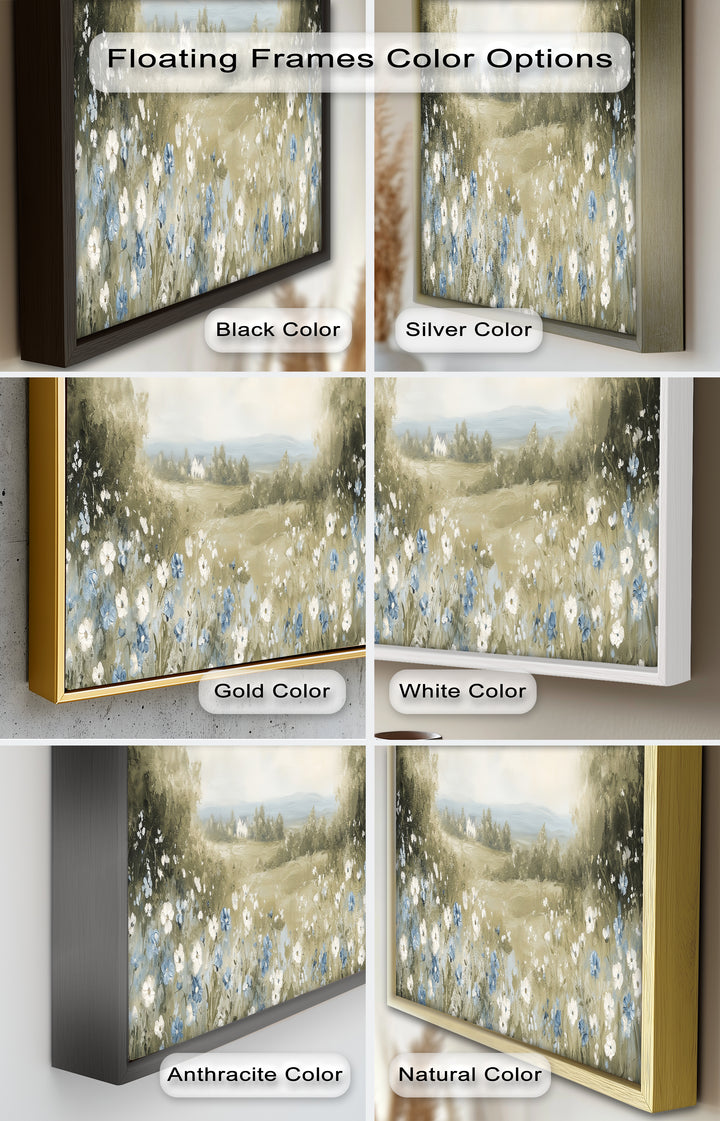 Blue Wildflower Meadow Landscape Oil Painting