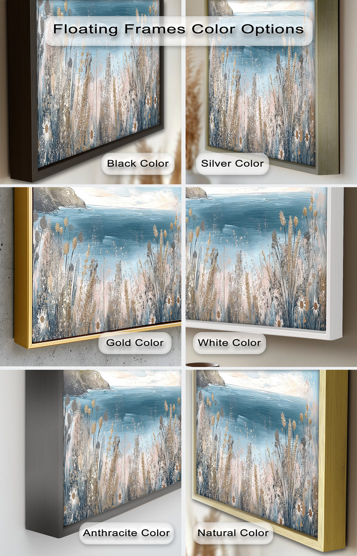 Wildflower Coastal View Landscape - Framed Oil Painting