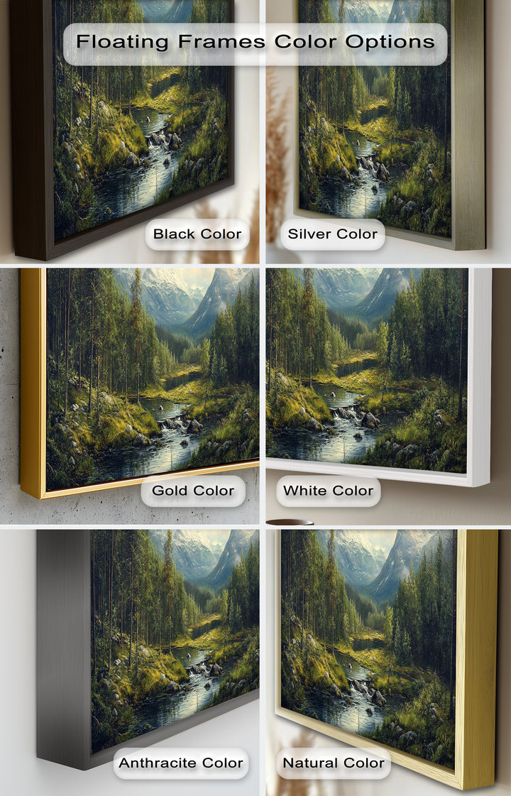 Wald Wand Kunst-Berg Fluss Landschaft Ölgemälde