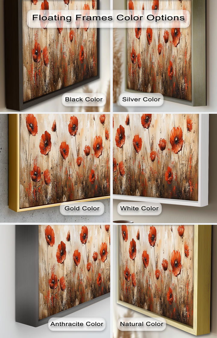 Red Poppies in Earth-Toned Harmony - Flower Oil Painting