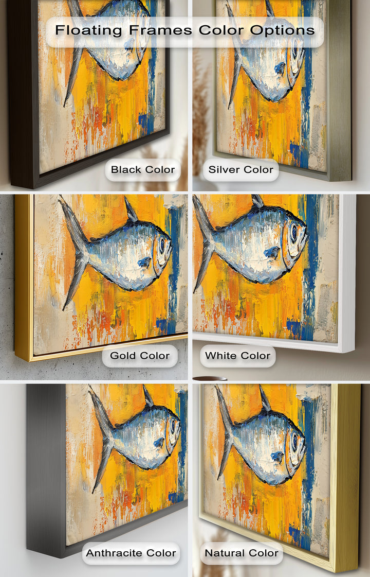 Blue Fish on Vibrant Yellow Background - Animal Oil Painting