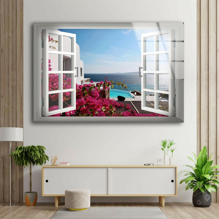 Landscape art for sale featuring a serene coastal scene viewed from a Mediterranean home.
