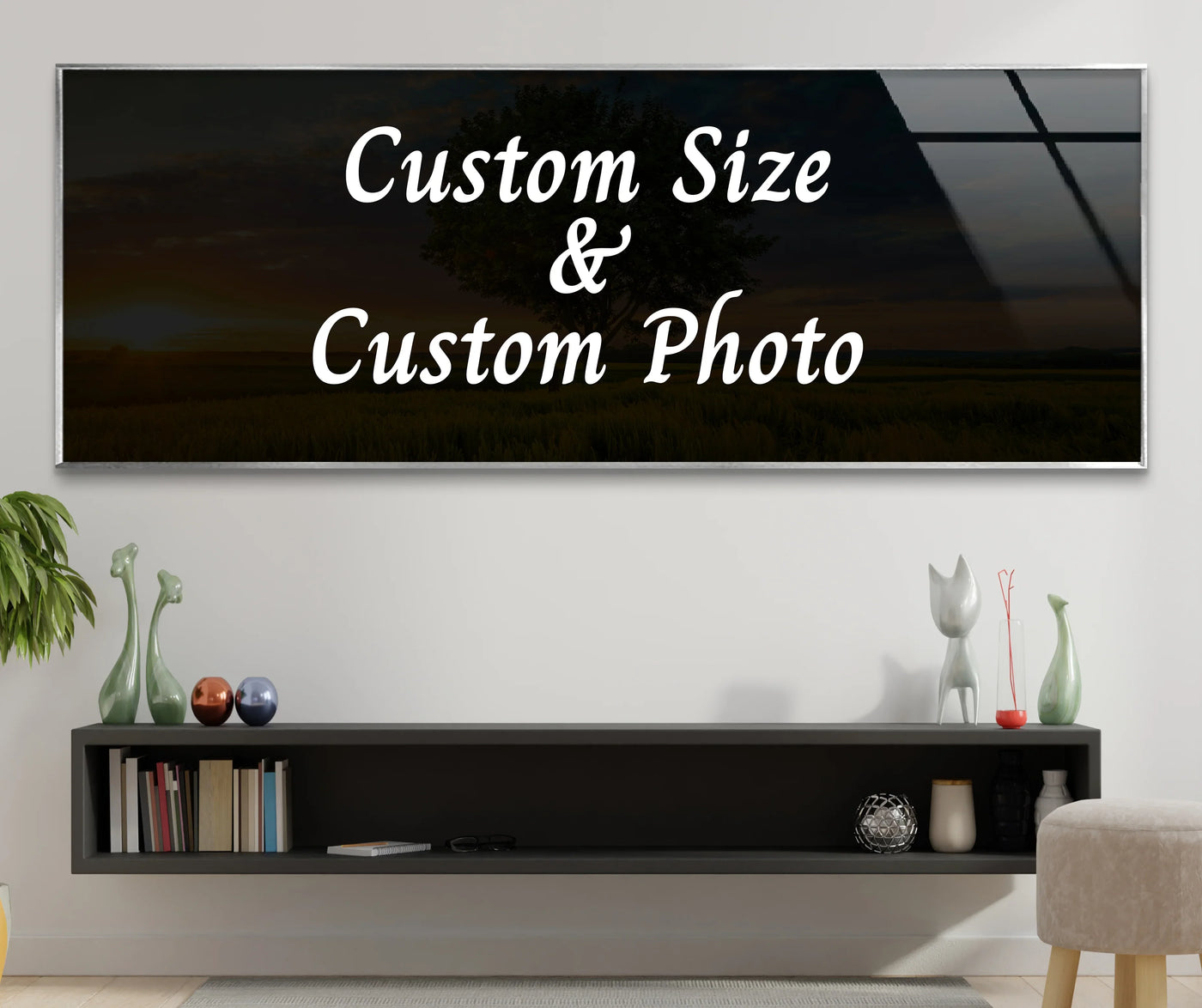 Horizontal panoramic custom wall art features decorative wall art with a sleek, wide shape showcasing a custom photo.