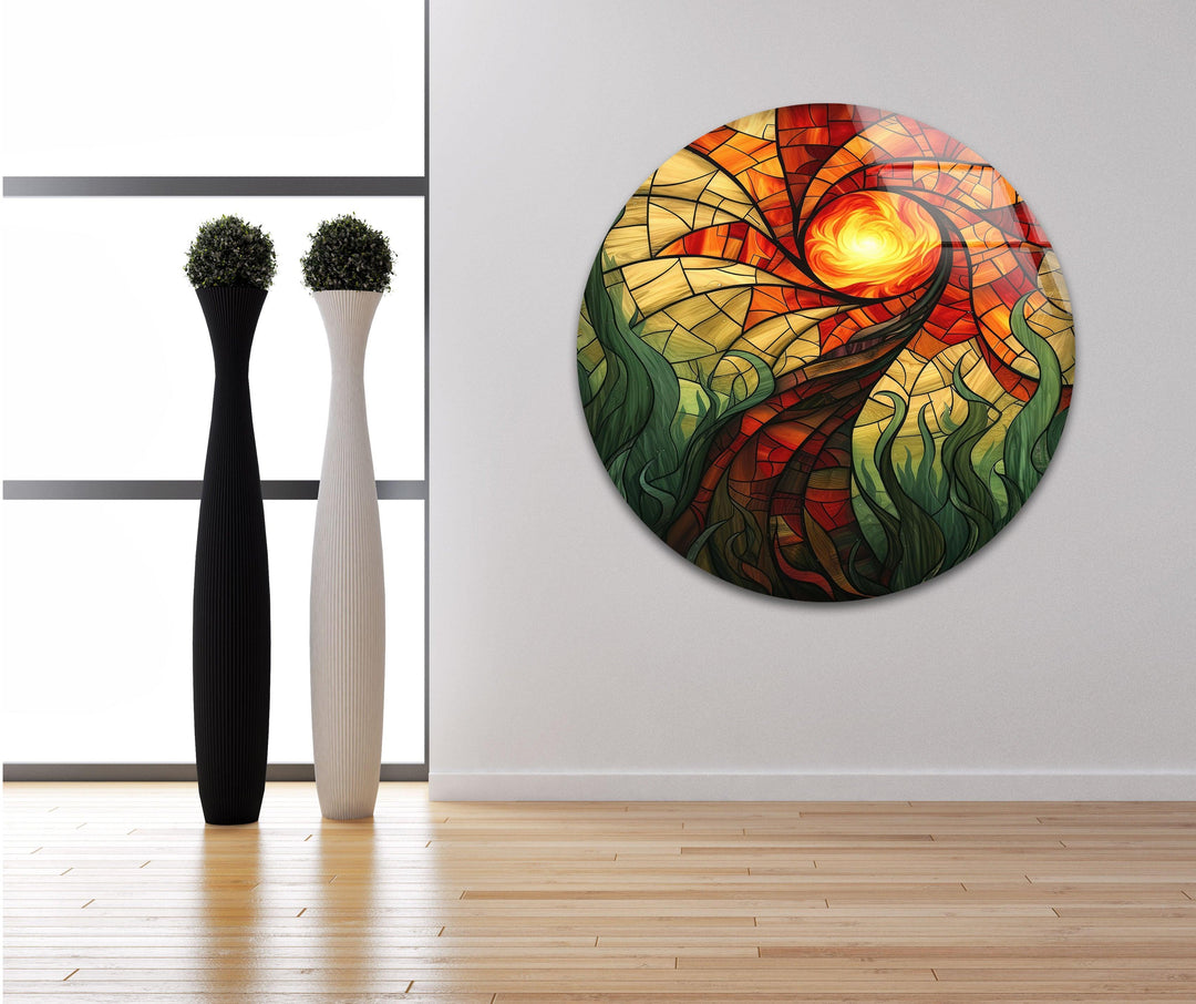 Stained Abstract Tree Glass Wall Art, custom glass photo prints, large glass prints