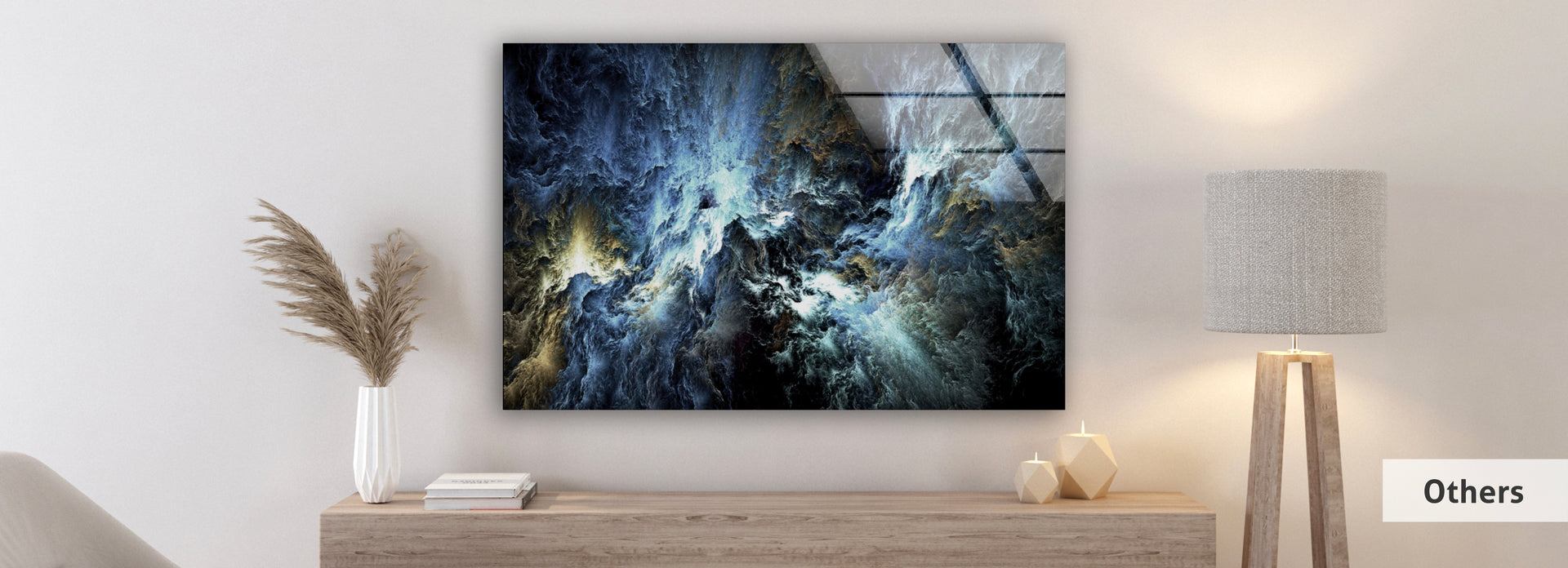 Myphotostation Blue Abstract Tempered Glass Backsplash 20Wx14H'' Blue Sky Splashback For Kitchen Decor Bathroom Wall Protector Stove Backsplash Panel Tile Glass Splashback Fractal