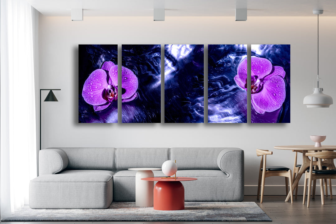 Purple Blooming Orchid Glass Wall Art