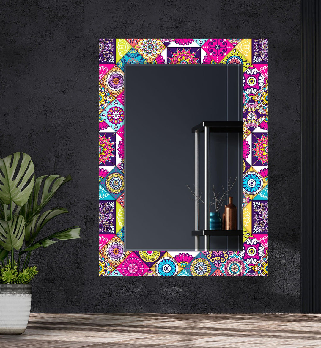 Rosa und rotes Designmosaik Wandspiegel – Bunte Wandkunst – MyPhotoStation