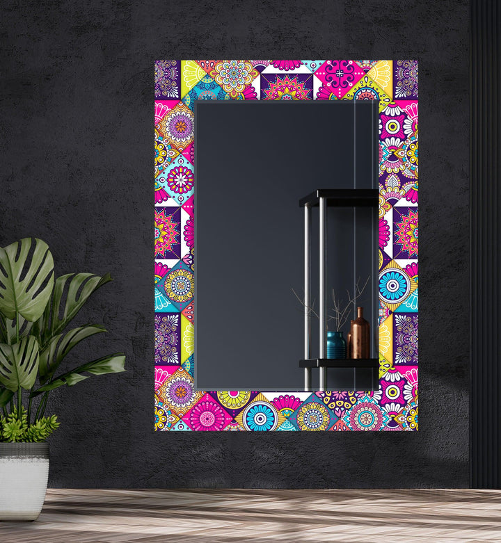 Pink and Red Mosaic Design Wall Mirror Modern Wall Mirror
