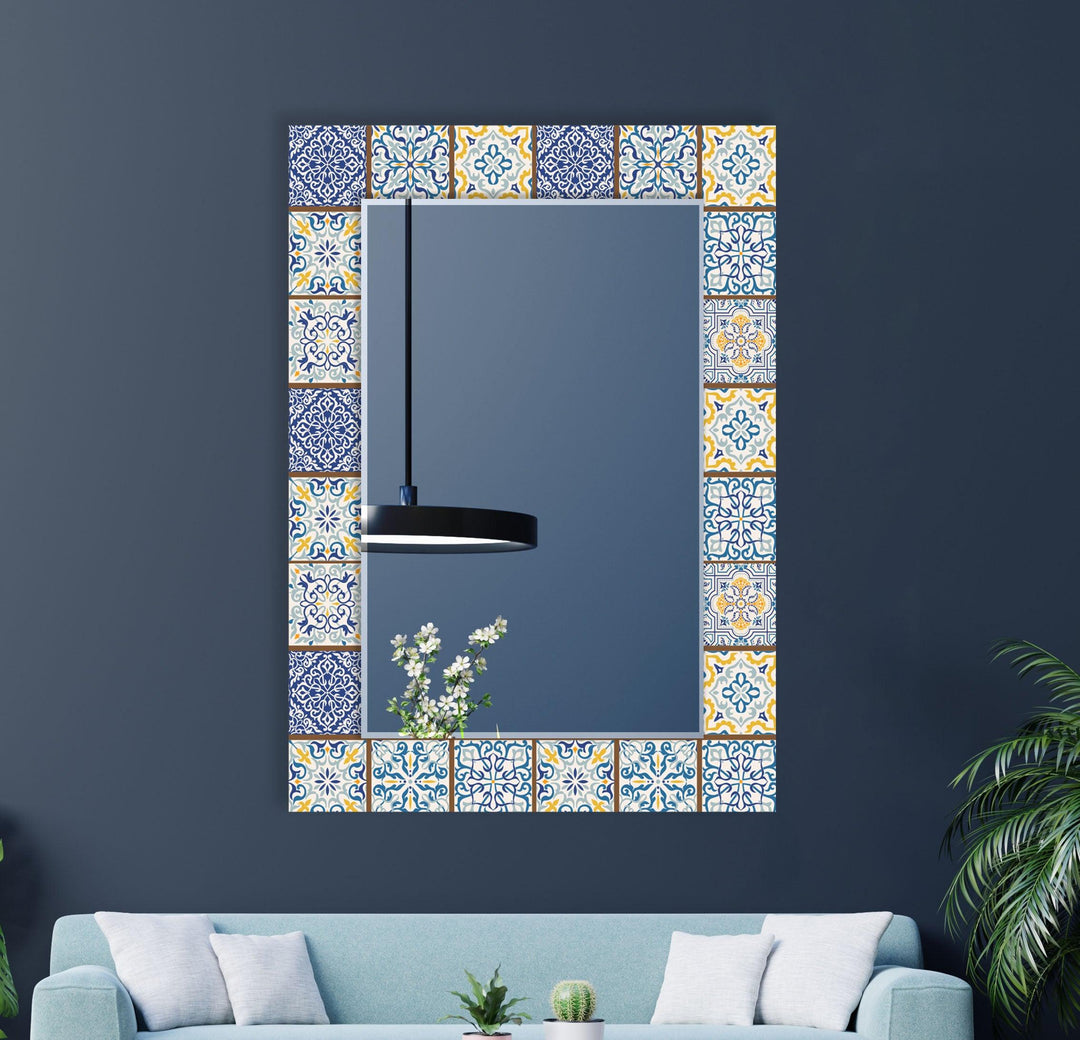 Brown & Blue Mosaic Wall Mirror bathroom mirror with lights
