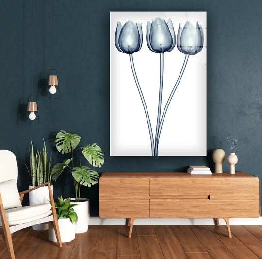 Three Tulips Wall Art – Minimalist Floral Glass Print Décor - MyPhotoStation