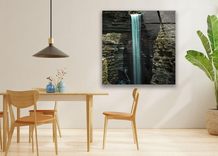 Serene waterfall framed by weathered stone walls, a perfect addition to any minimalist or nature-inspired interior.
