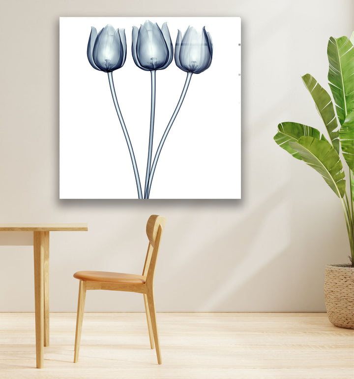 Three Tulips Wall Art – Minimalist Floral Glass Print Décor