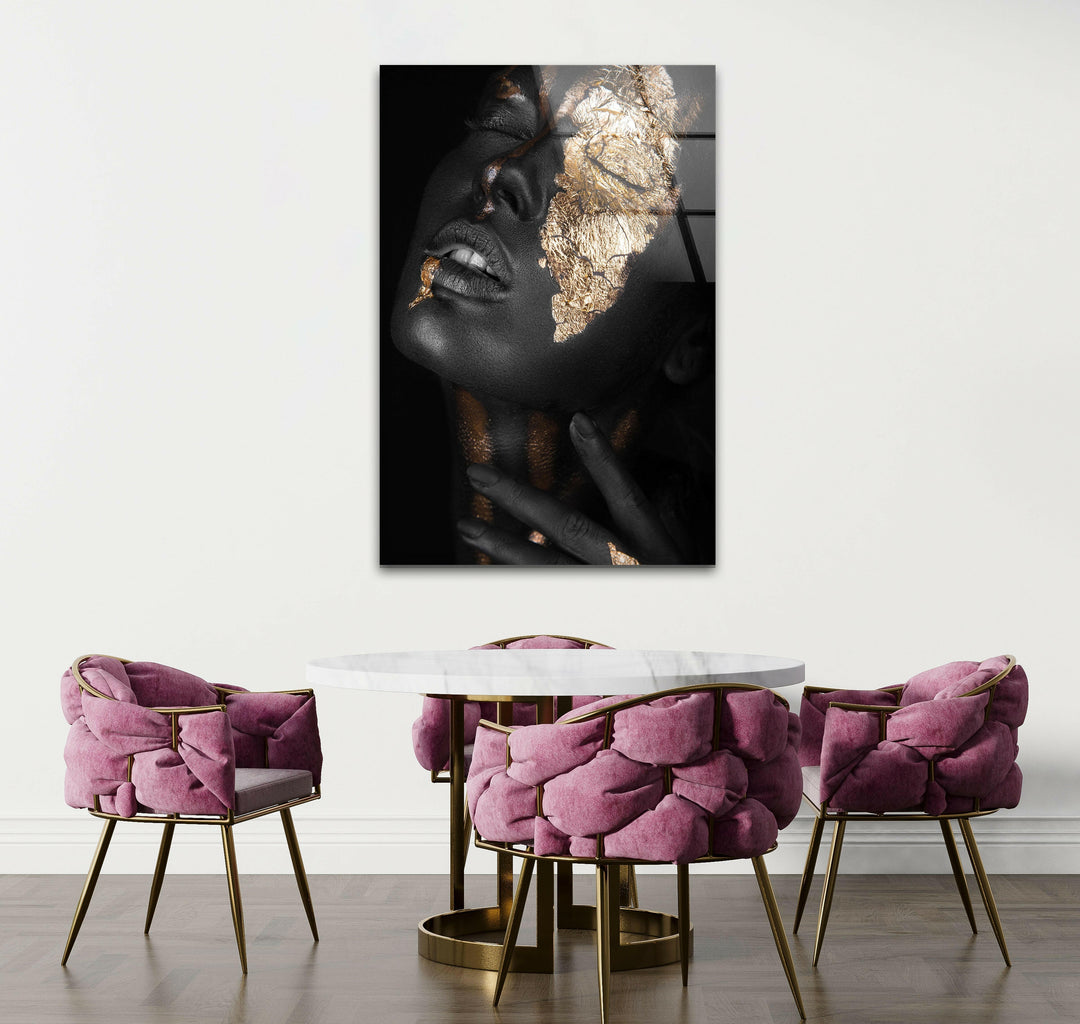Gold Black Woman Portrait Glass Photo Prints & Cool Abstract
