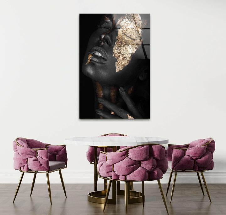 Gold Black Woman Portrait Glass Photo Prints & Cool Abstract