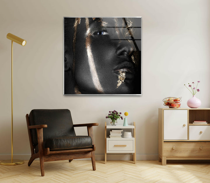 Gold Woman Portrait Tempered Glass Wall Art - MyPhotoStation