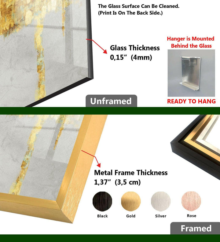 Gold&Blue Essential Abstract Glass Wall Art , glass pictures for Wall, glass prints wall art