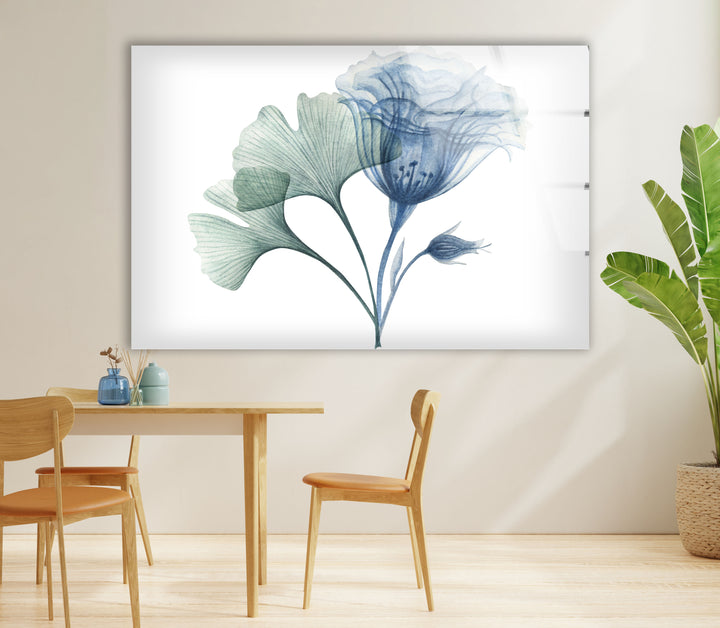 Blue Bloom Wall Art – Elegant Floral Glass Print for Modern Homes