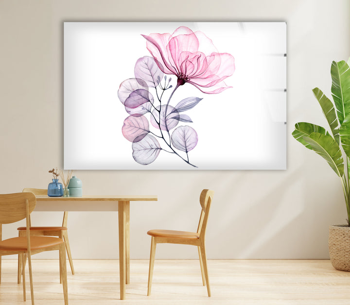Blush Botanical Wall Art – Pink Flower Glass Print for Modern Decor