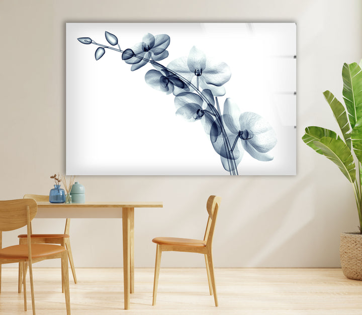 Blue Orchid Wall Art – Transparent Floral Glass Artwork for Home
