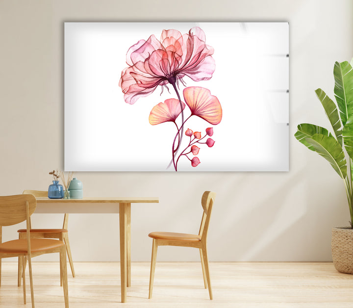 Coral Bloom Wall Art – Pink & Orange Floral Glass Print for Home
