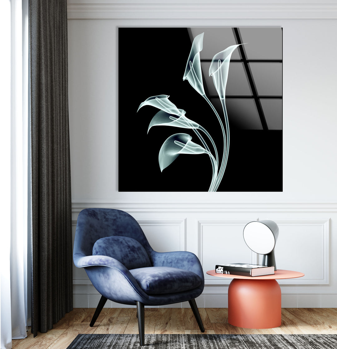 Elegante Calla-Lilien-Wandkunst – Minimalistisches florales Glasdekor