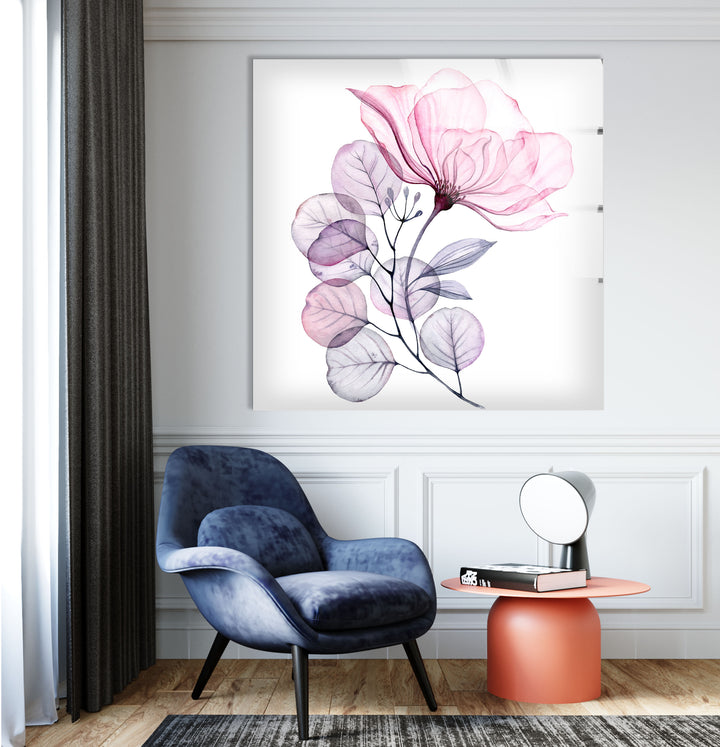 Blush Botanical Wall Art – Pink Flower Glass Print for Modern Decor