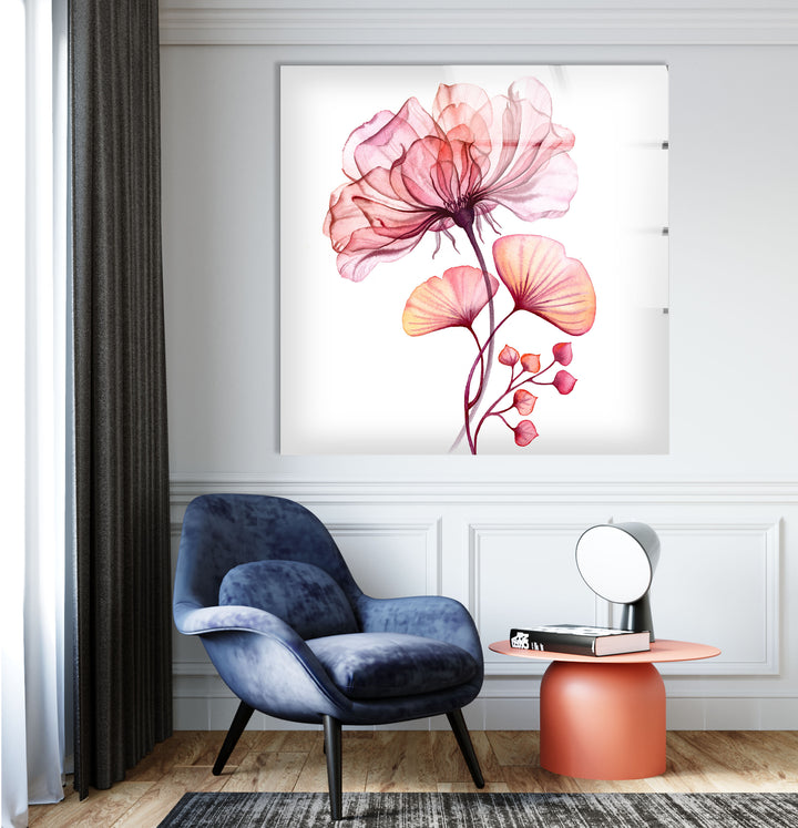 Coral Bloom Wall Art – Pink & Orange Floral Glass Print for Home