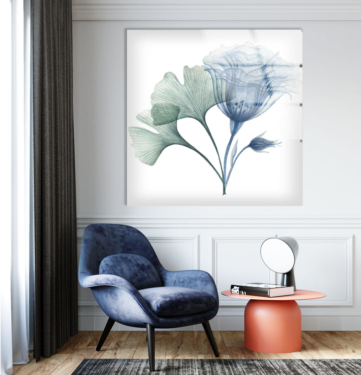Blue Bloom Wall Art – Elegant Floral Glass Print for Modern Homes