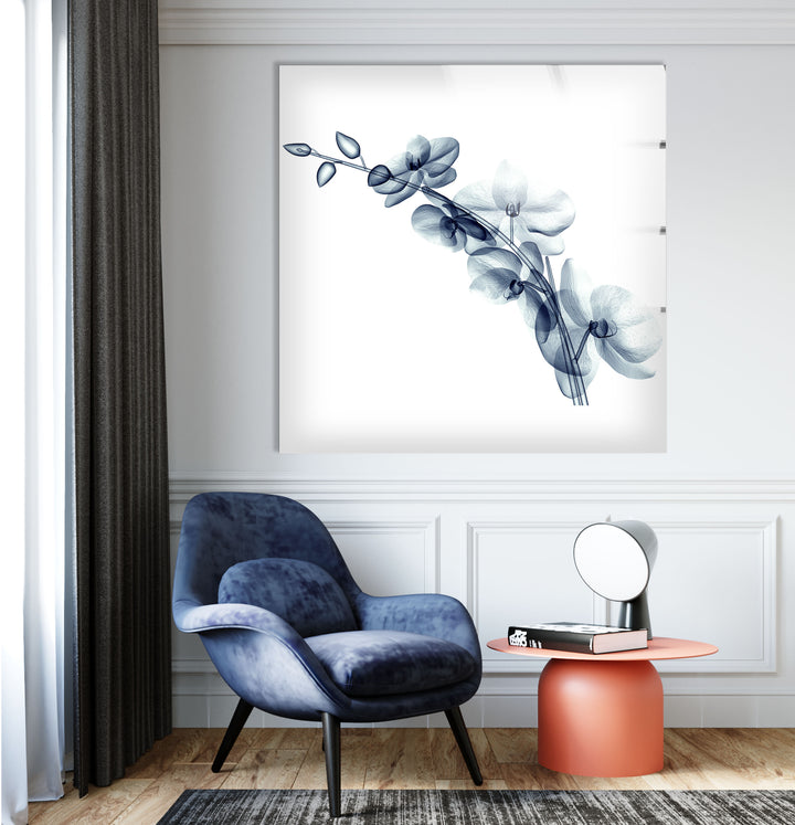 Blue Orchid Wall Art – Transparent Floral Glass Artwork for Home