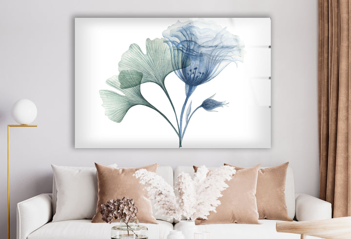 Blue Bloom Wall Art – Elegant Floral Glass Print for Modern Homes