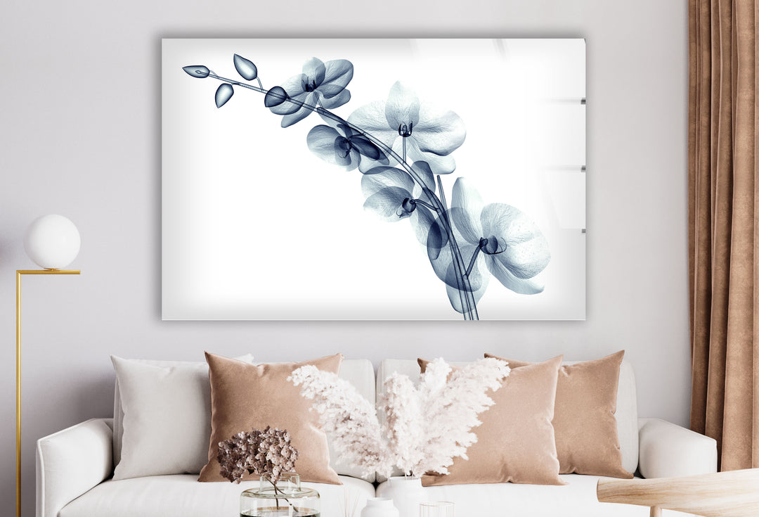 Blue Orchid Wall Art – Transparent Floral Glass Artwork for Home