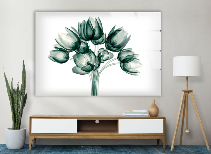 Tulpenblüten-Wandkunst – Eleganter transparenter Blumenglasdruck 