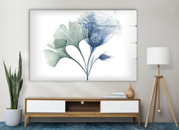 Blue Bloom Wall Art – Elegant Floral Glass Print for Modern Homes