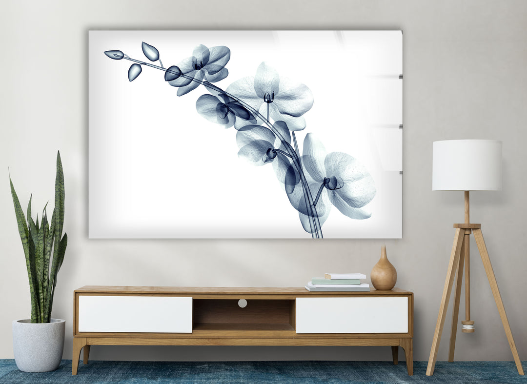 Blue Orchid Wall Art – Transparent Floral Glass Artwork for Home