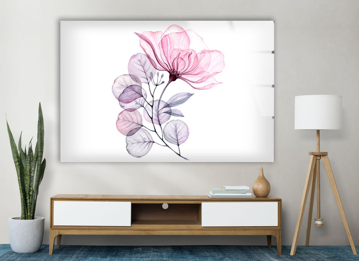 Blush Botanical Wall Art – Pink Flower Glass Print for Modern Decor