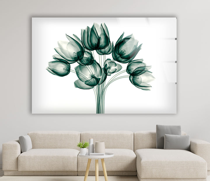 Tulpenblüten-Wandkunst – Eleganter transparenter Blumenglasdruck 