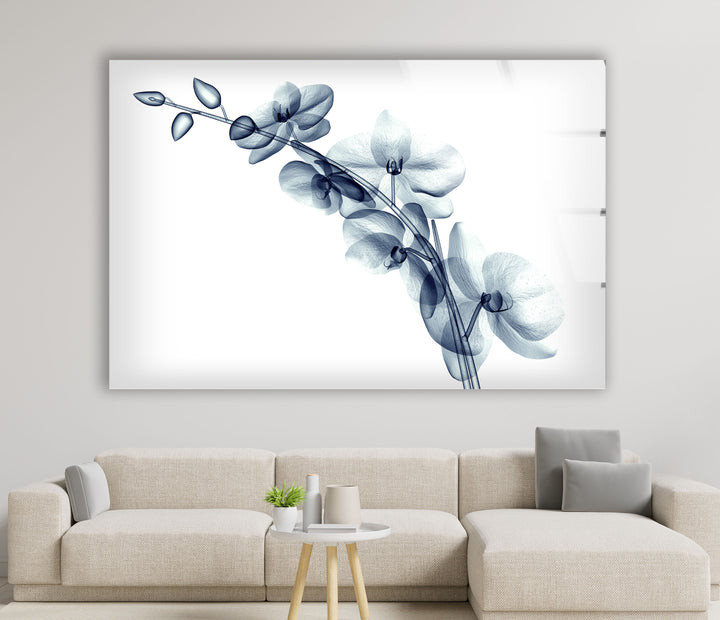Blue Orchid Wall Art – Transparent Floral Glass Artwork for Home
