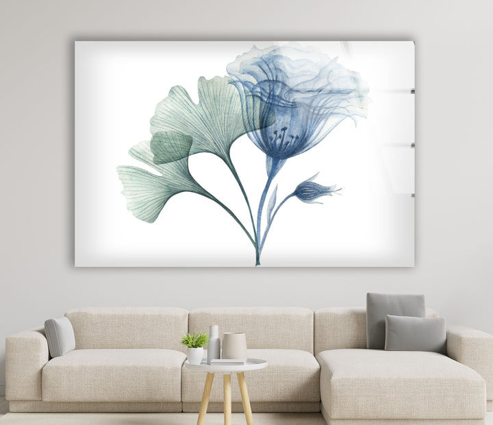 Blue Bloom Wall Art – Elegant Floral Glass Print for Modern Homes